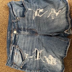 Distressed denim shorts